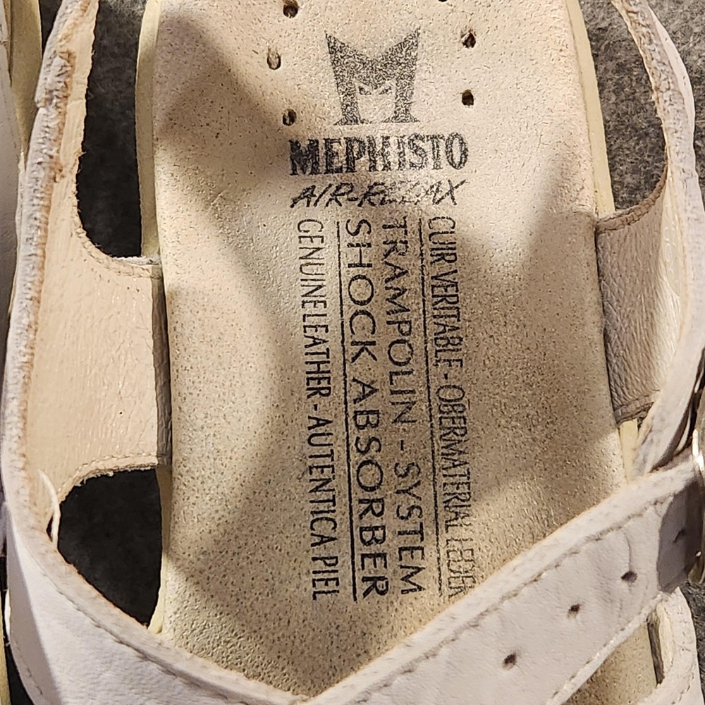 Mephisto Sandals Shoes Womens‎ Size 7.5 38 White Leather Strappy Comfort Wedge - Picture 3 of 10
